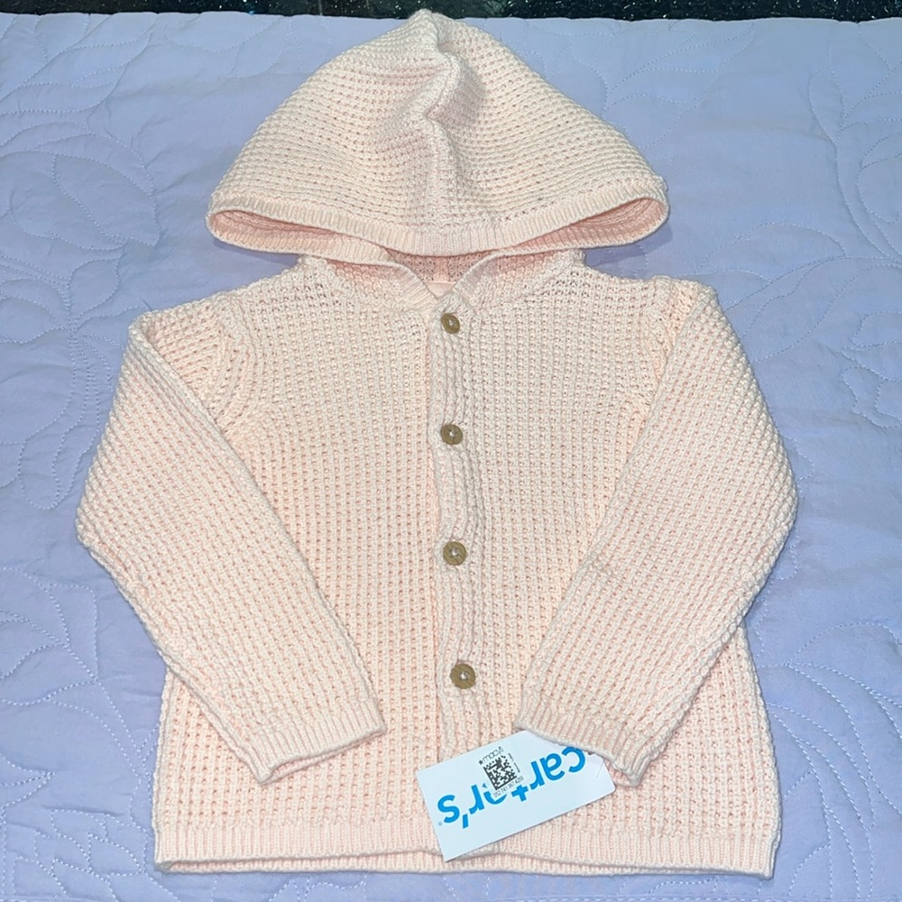Carter's Girls' Hooded Knit Cardigan Sweater - Light Pink